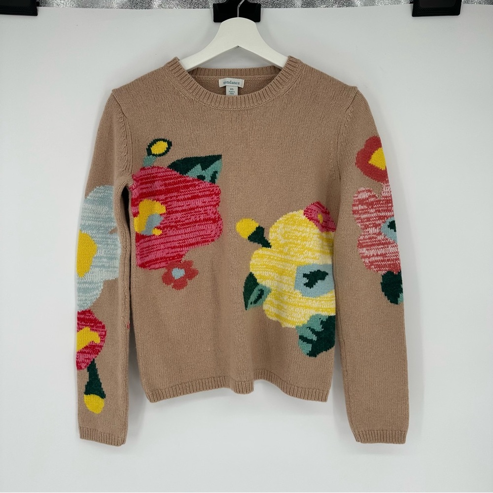Sundance Beige Sweater with Colorful Floral Accents